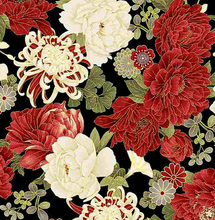 Load image into Gallery viewer, LARGE METALLIC ASIAN FLORALS FABRIC
