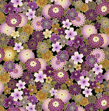 Load image into Gallery viewer, PACKED JAPANESE PURPLE FLORALS FABRIC

