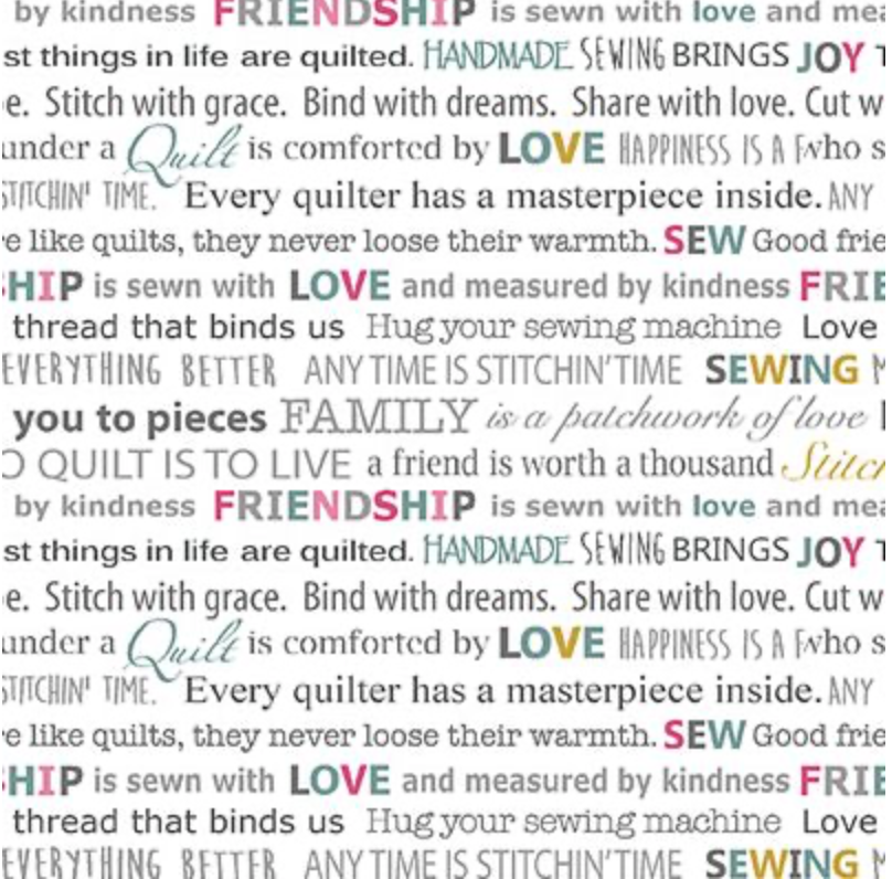 QUILTER WORDS WHITE FABRIC